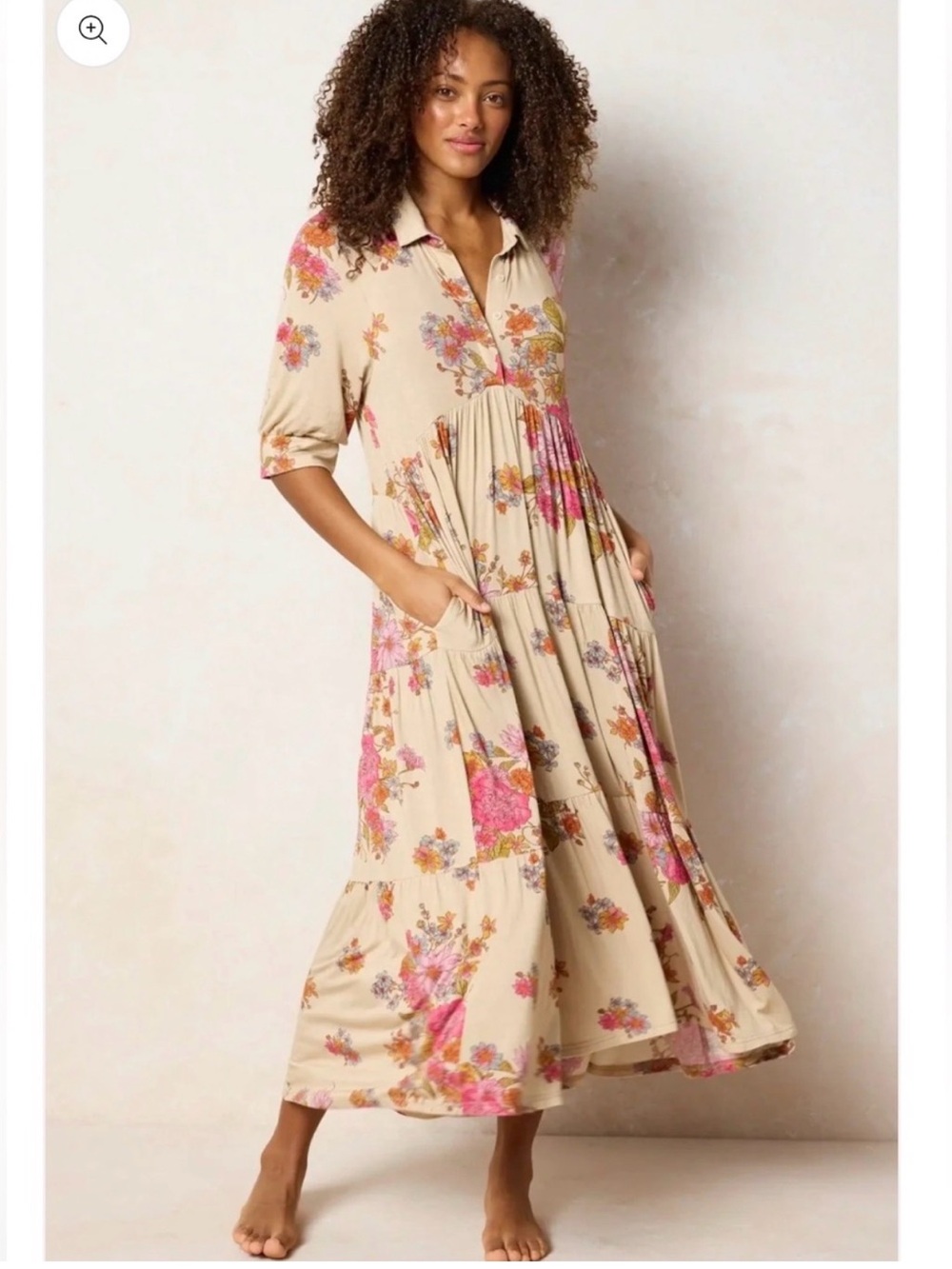 NATURAL LIFE Cream Maxi Dress with Pink and Orange Floral Print - Picture 2 of 4